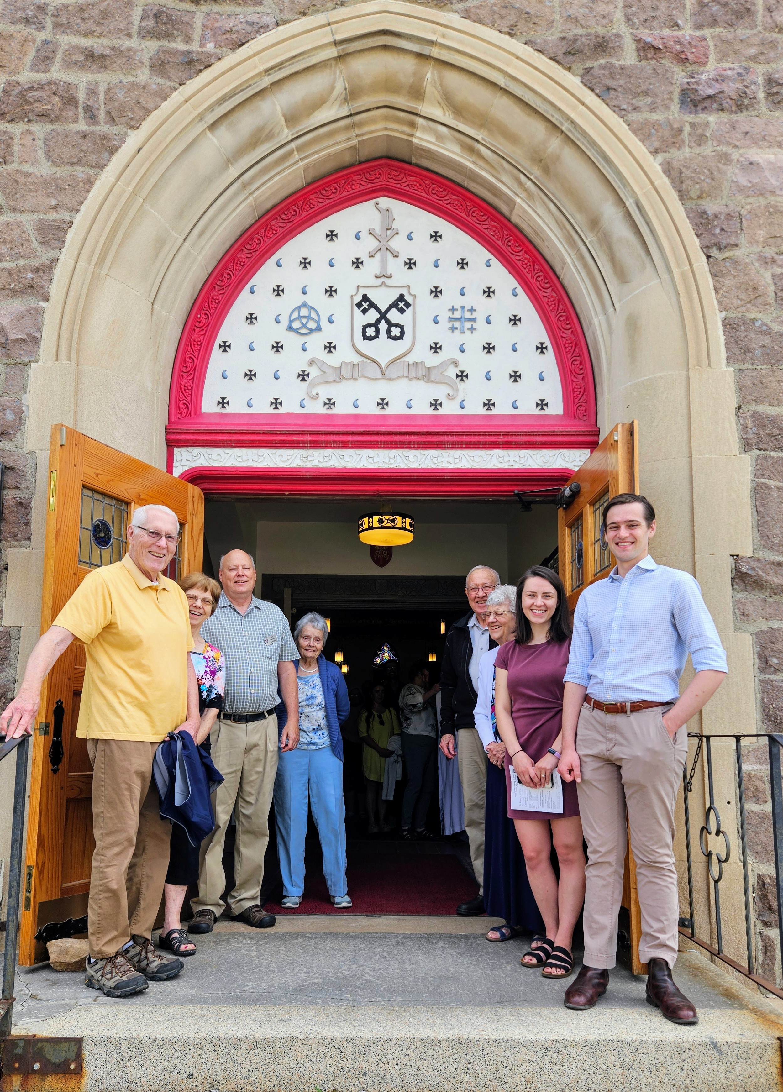 Open doors welcoming visitors to St. Peter's Episcopal Cathedral in Helena, Montana